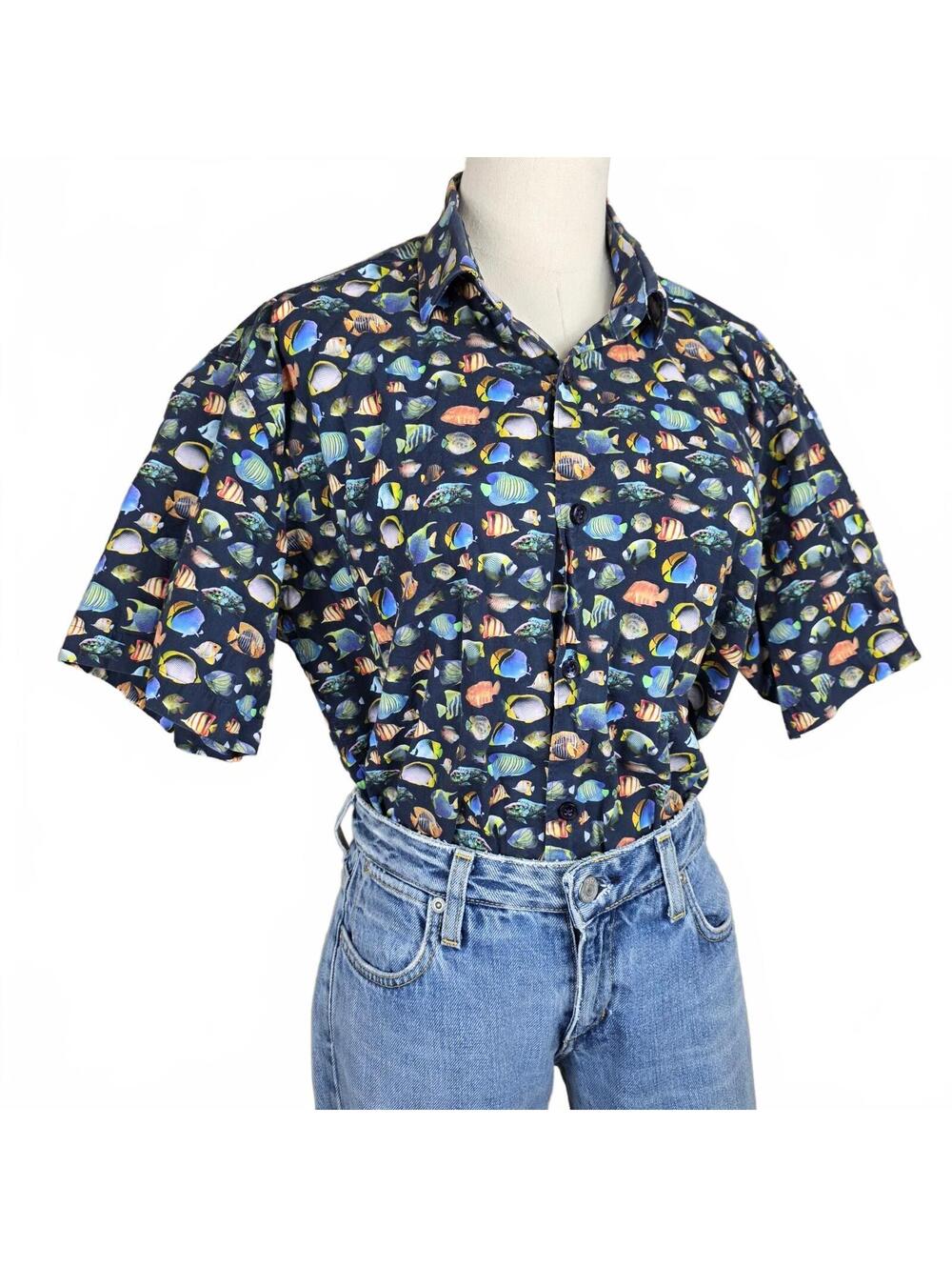 Jared Lang All-Over Tropical Fish Button-Up Shirt